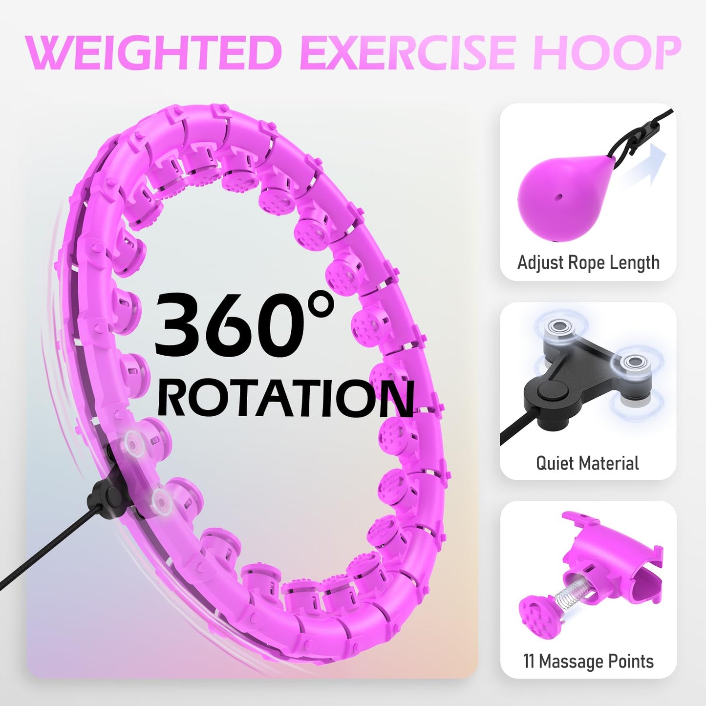 JLoibao Weighted Hula Circle for Adults Weight Loss, Infinity Fitness Hoop Plus Size 51 Inch with Sweat Belt, Include 27 Detachable Links and Waist Trainer for Women (Purple)