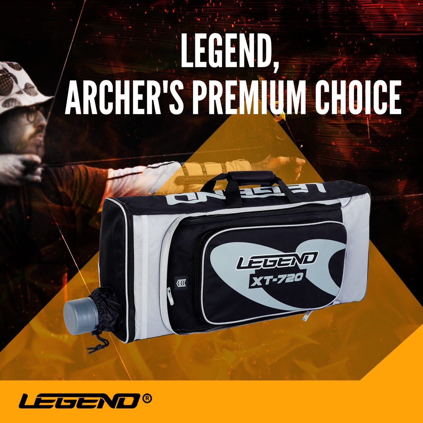 Legend - XT720 Recurve Bow Case (Grey) | Backpack Style Bag with Heavy Duty Foam Padding for Portable Protection of Recurve Bows & Risers up to 27" | Telescopic Arrow Tube Extends Up to 35"