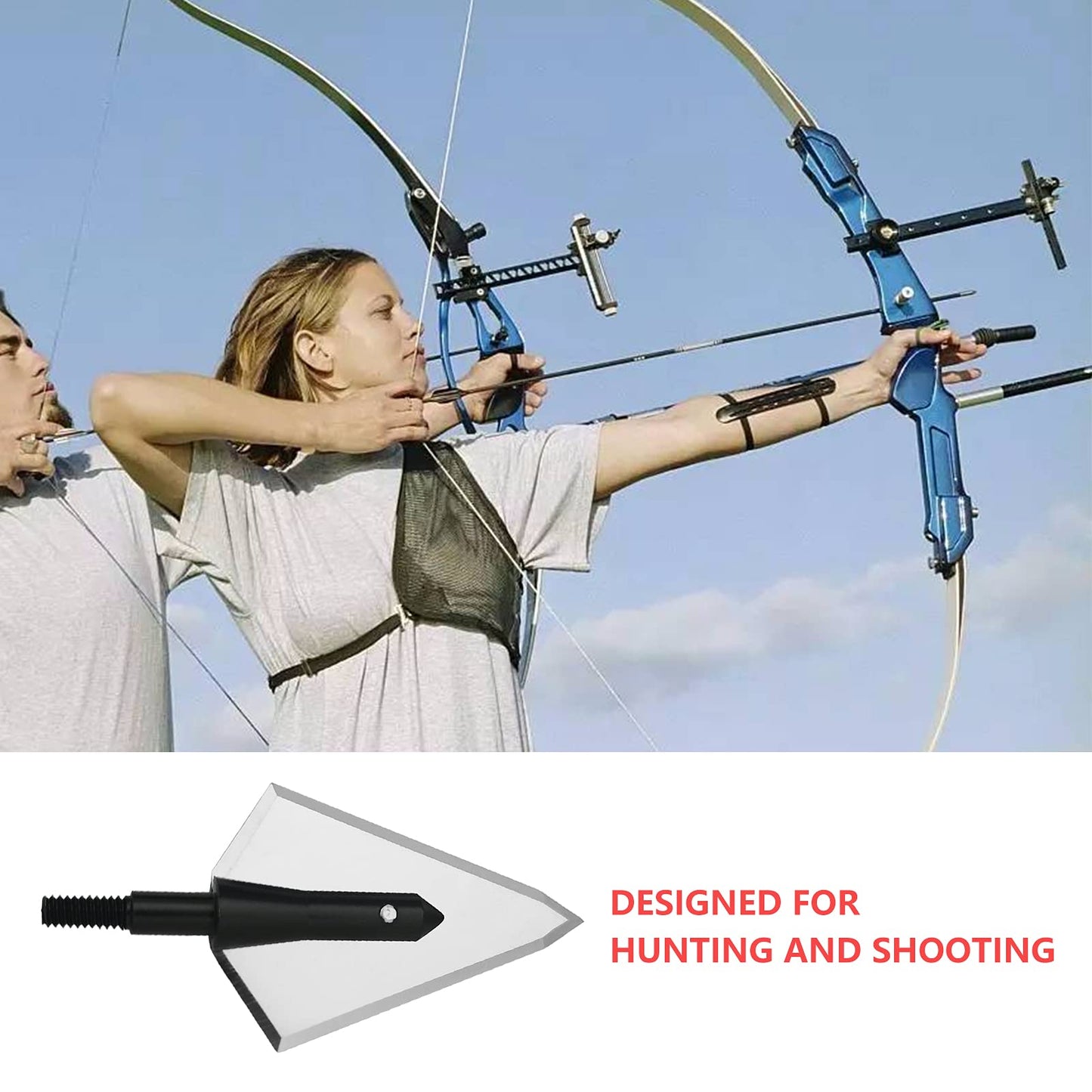 LeeMui Aluminum Hunting Archery Broadheads Blades Grain Screw-in Arrow Heads Tips Portable Case for Arrowheads Broadheads Black