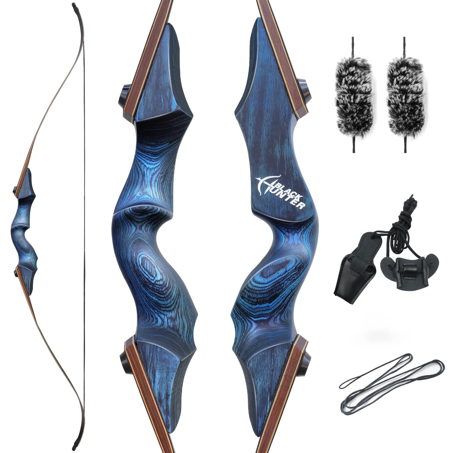 OBTOUTDOOR Black Hunter Original Takedown Recurve Bows for Adults Archery Recurve Bow Set 60" 20-60 lbs Right Hand for Outdoor Targets Practice Hunting Training Competition (Blue-40lbs)