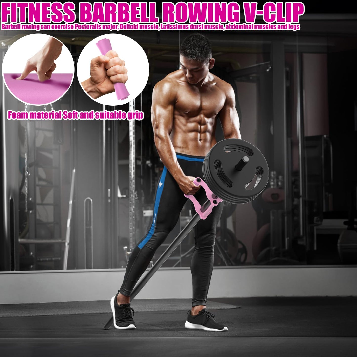 Lewufe V Bar Row Landmine Handle Attachment for Barbell Bars, Solid Double D Handle, T-Bar Row Handle Attachments with Non-Slip Rubber Grip, Fits Olympic Bar Strength Training Bar, Pink