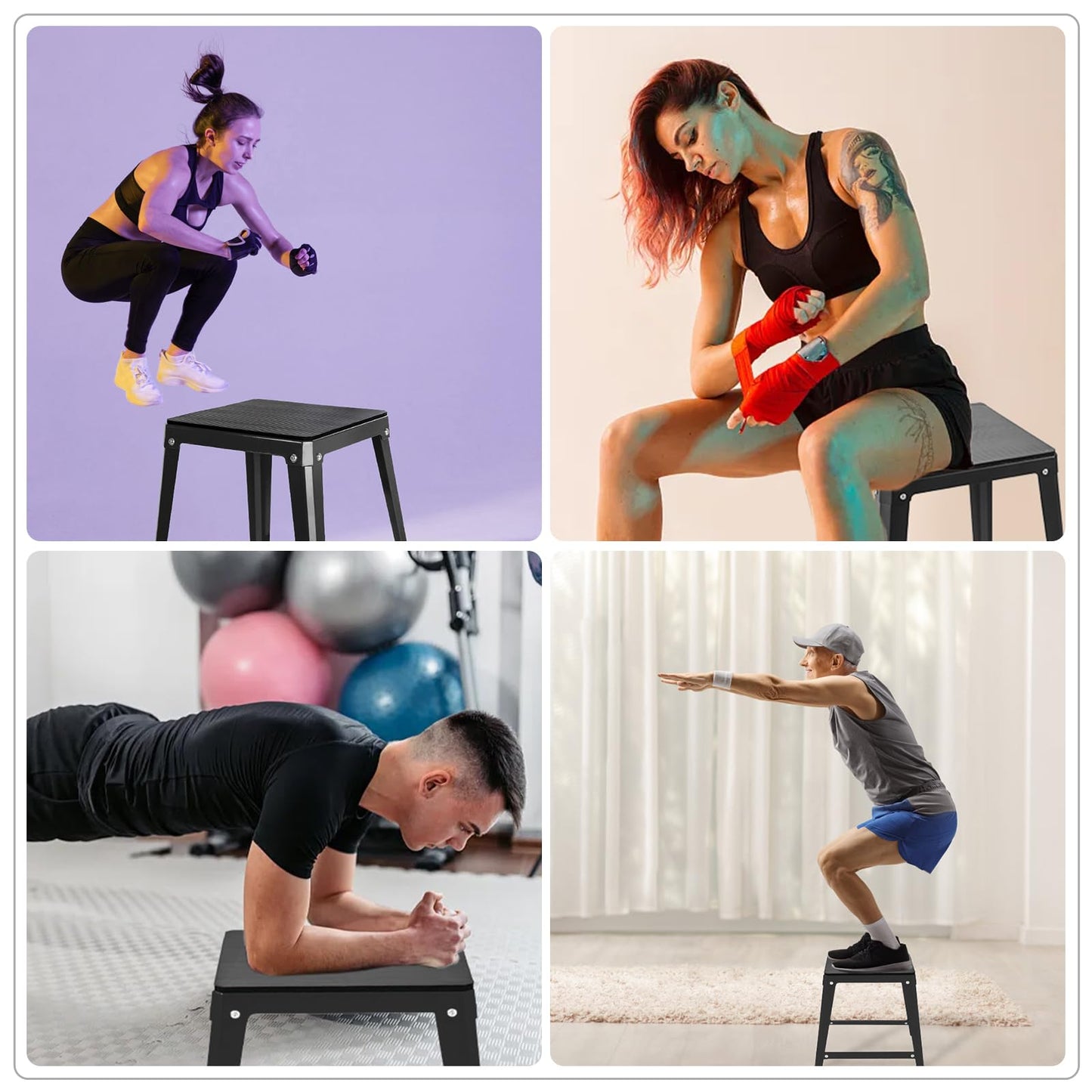 GUDESEN Plyometric Boxes 12/18/24 Inch Steel Plyo Box Fitness Exercise Jump Box for Home Gym Plyometric Jumping Exercises/Black
