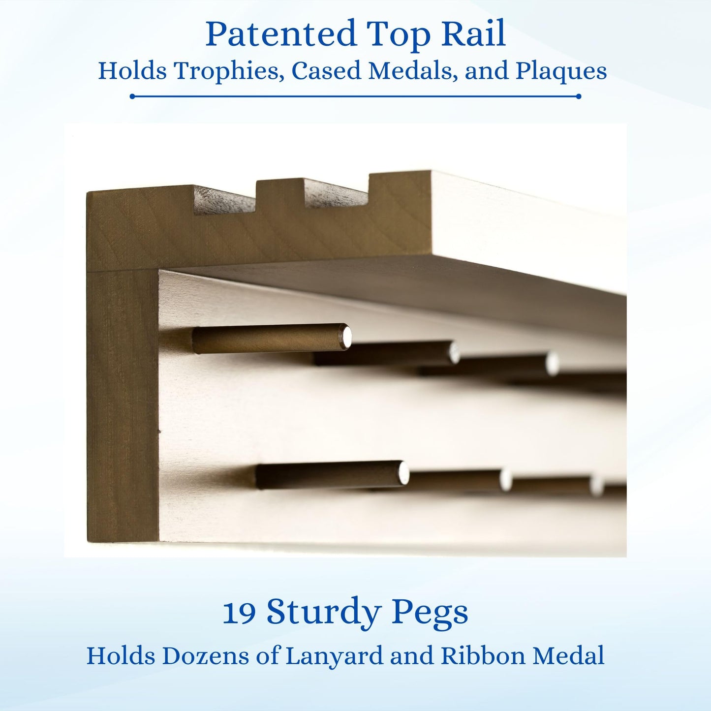 2ft- Medal Awards Rack- Premier Medal Hanger Display and Trophy Shelf - Multi-Purpose Trophy and Medal Holder for Medal Display, Plaques, Pictures, Trophies and more Solid Wood