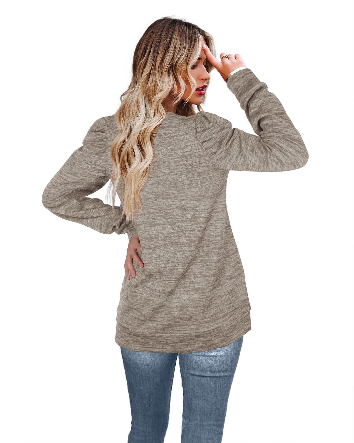 WEESO Long Sweaters for Women Lightweight Oversized Sweatshirts Casual Tops Khaki M