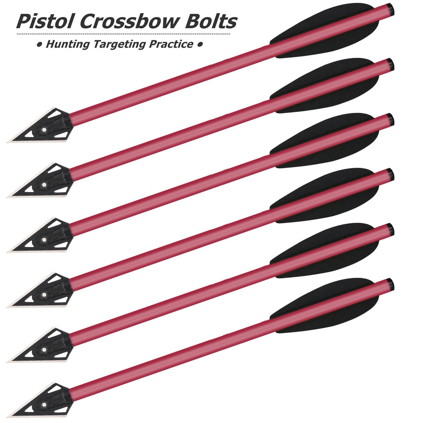 HUNTSPM Mini Crossbow Bolts Aluminium Crossbow Arrows 6.3" Sharp Broadhead Tips Hunting Arrows for 50-80lbs Mini Crossbow Archery Pistol-Hunting Shooting Target Practice (12PCS Red)
