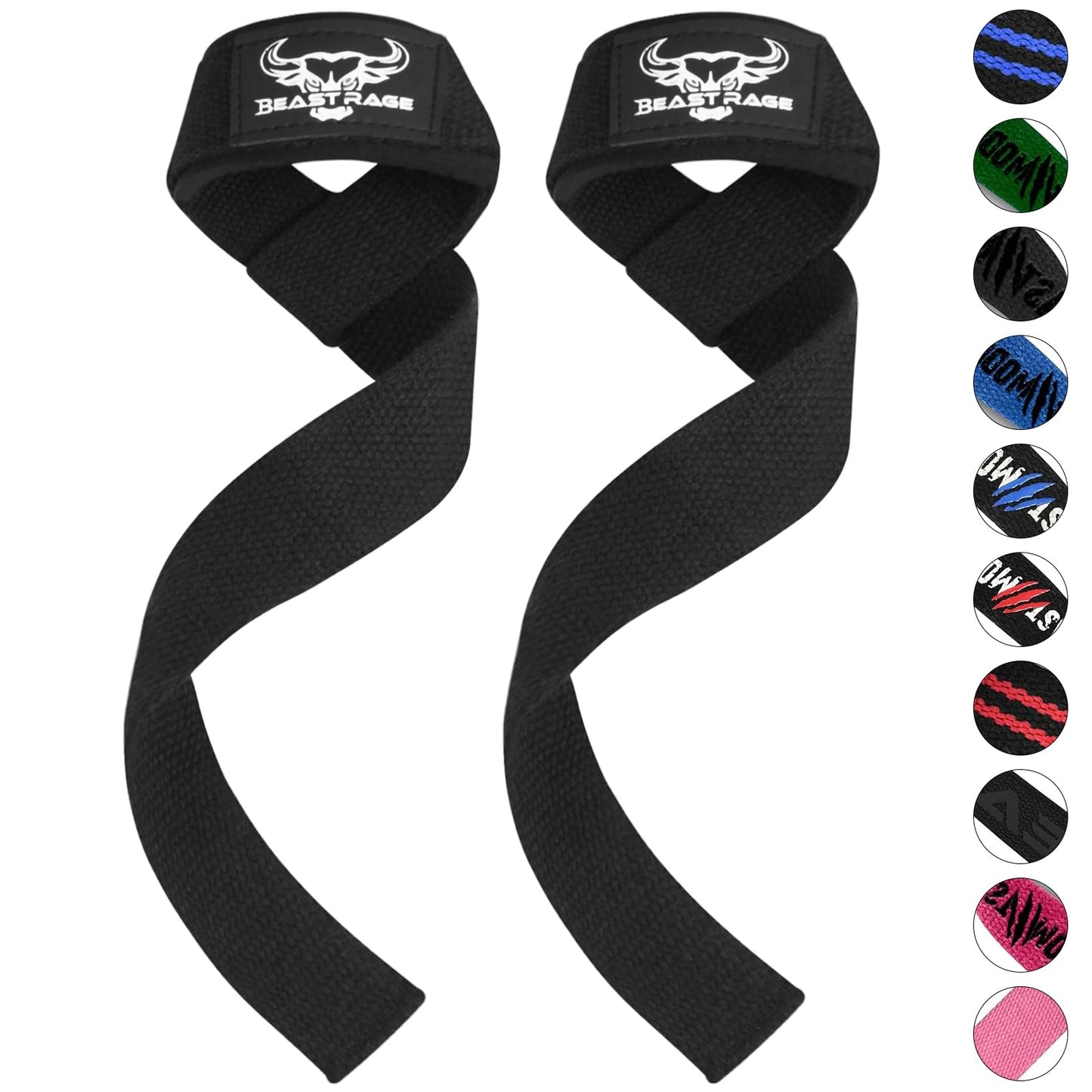 BEAST RAGE Lifting Wrist Straps for Weightlifting, Weight Lifting Straps Gym Power Workouts Lifting Straps Padded Cotton Men Women Supportive Lift Deadlift Straps Hard Pull Exercise Straps (Original Black)