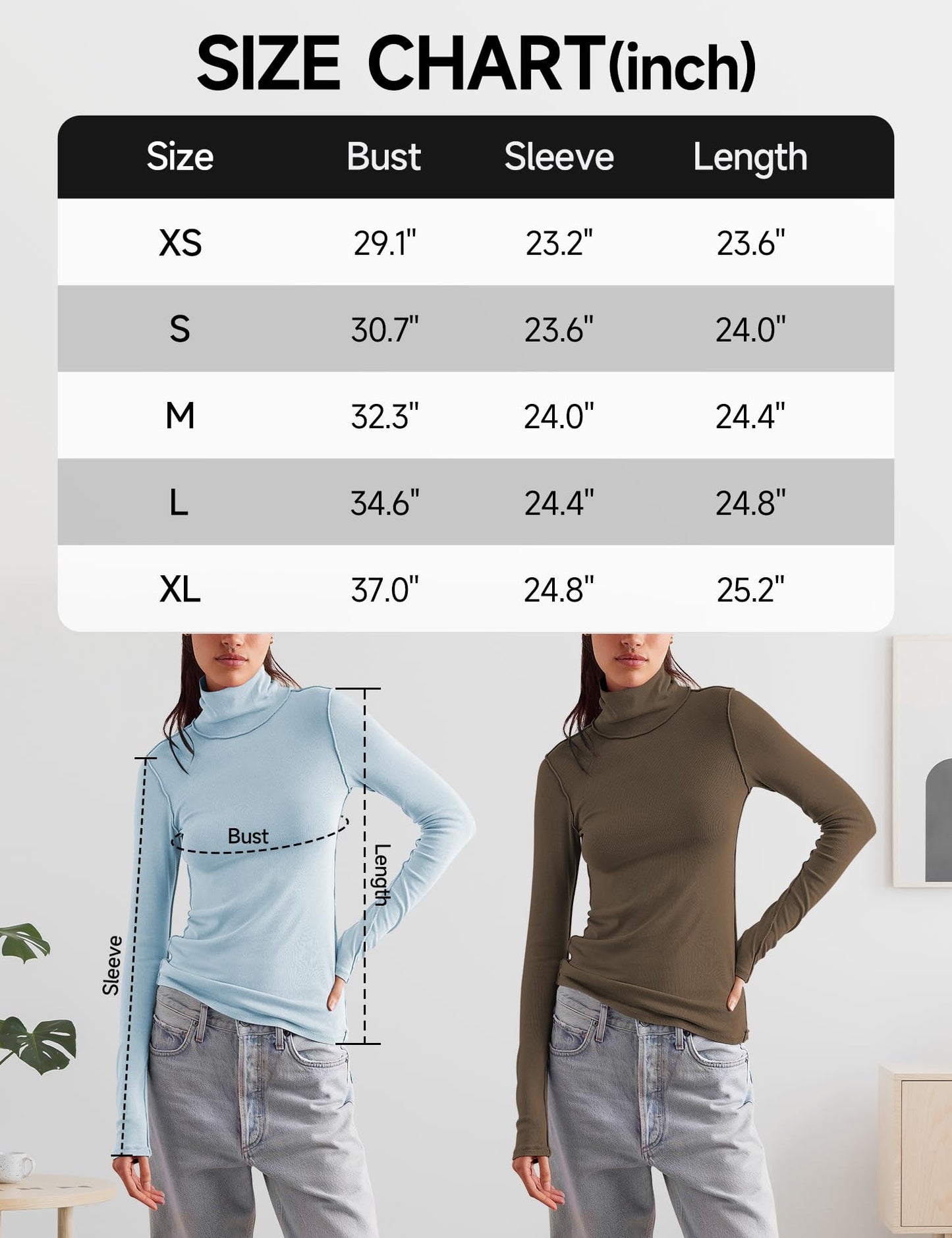 Ugerlov Women's Turtleneck Long Sleeve Shirts Fall Winter Basic Fitted Tops Slim Fit Layering Thermal Underwear Tops, Apricot M