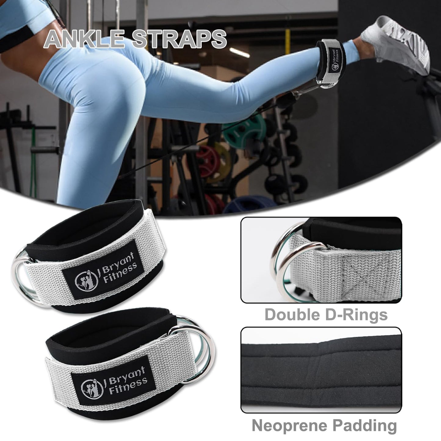 J Bryant Barbell Pad Set with 2 Ankle Straps for Cable Machines, Hip Resistance Band, Weight Lifting Straps, Thick Cushion Hip-Thrusts Pad with Carry Bag for Squats Bench Press Workout