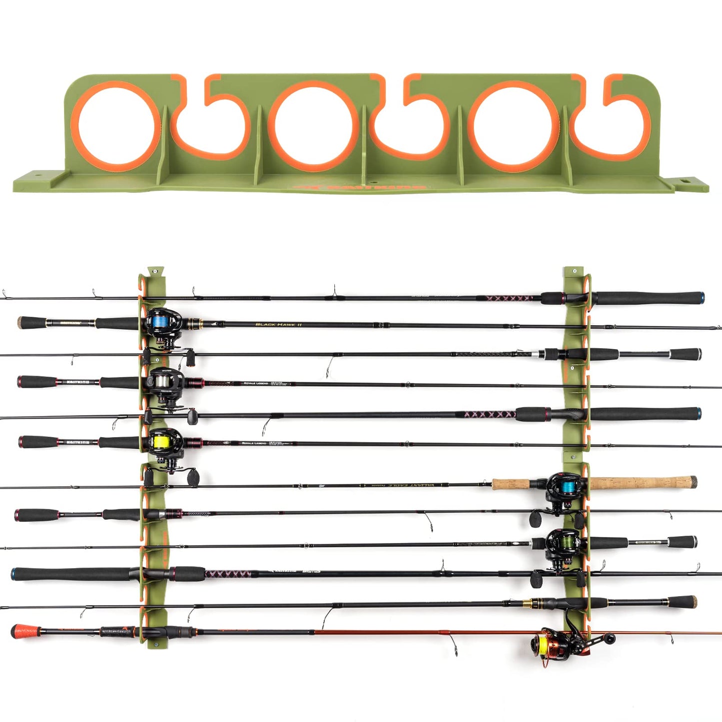 KastKing SafeGuard Fishing Rod Holder for Garage, Wall or Ceiling Mounted Fishing Rod Rack Storage Organizer, Fishing Pole Holder Holds 12 Rods or Combos in Less Than 36 Inches