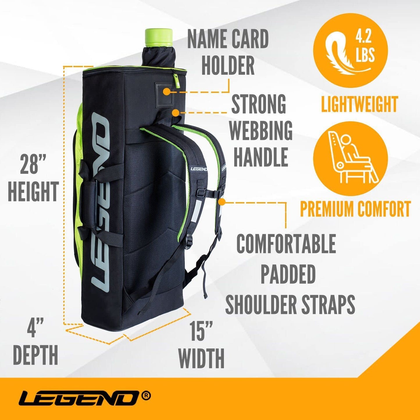 Legend XT720 Bow Backpack for Recurve Bow - Nylon Takedown Recurve Archery Bow Bag - Storage Compartments for Accessories & Gear - Protective Padding for Equipment Safety - Includes Arrow Tube Case