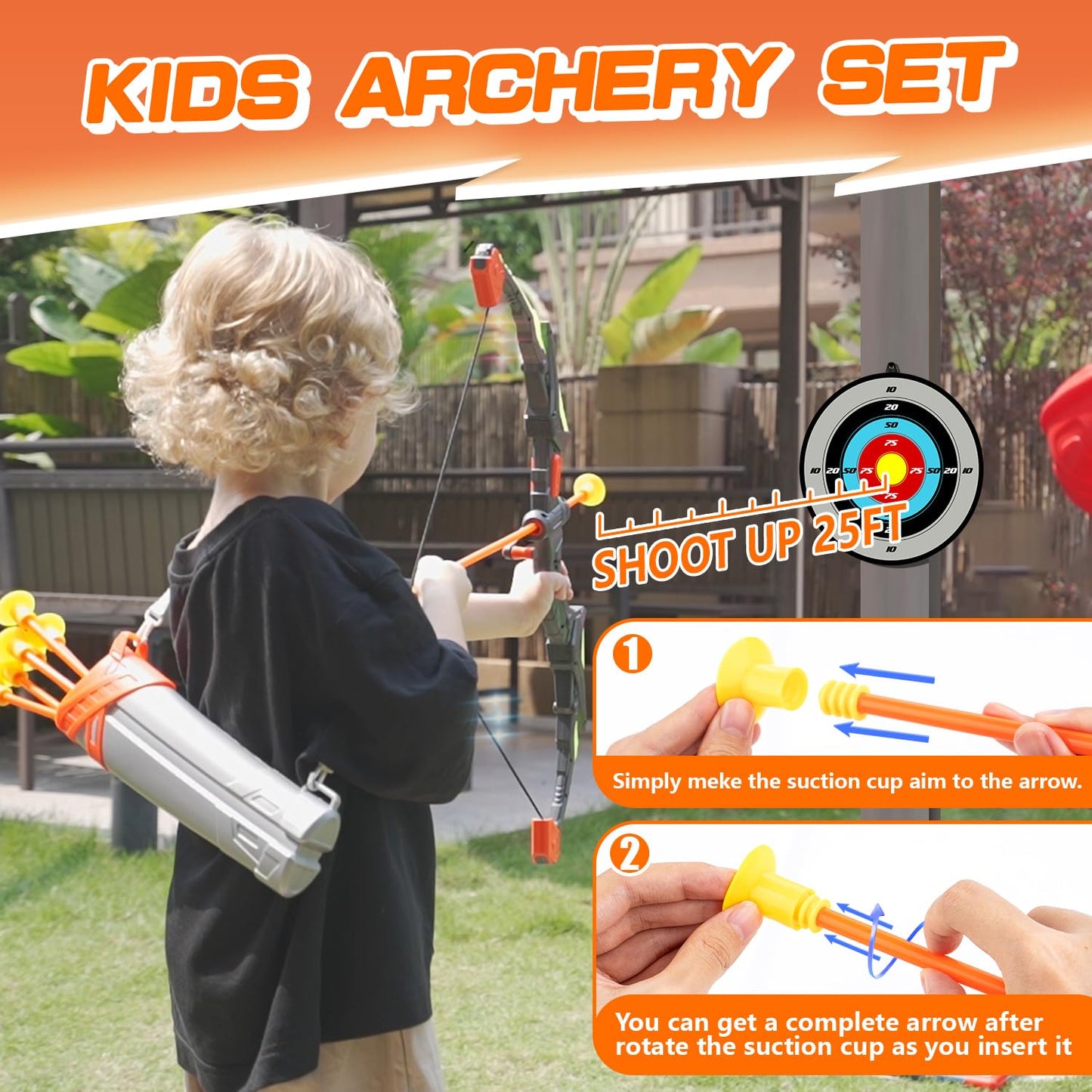 Kids Bow and Arrow Toy Set, LED Light Up Archery Toys with 8 Suction Cups Arrows, Outdoor Indoor Shooting Games Toys for 6 7 8 9 10 11 12 Year Old Boys Grils Birthday Gifts