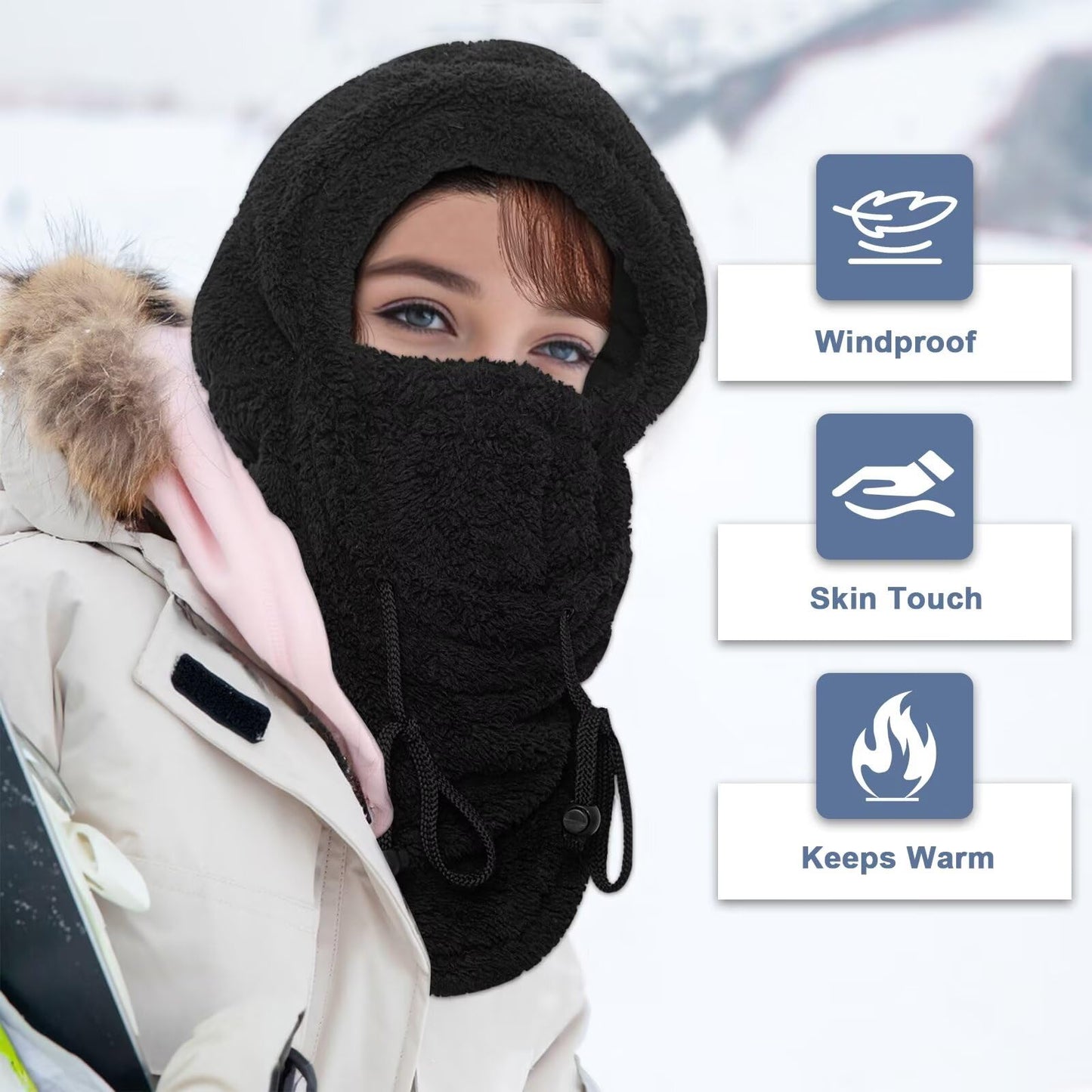 Ski Mask Balaclava for Men and Women Cold Weather Winter Fleece Windproof Face Cover Hooded Scarf Hat Head Warmer