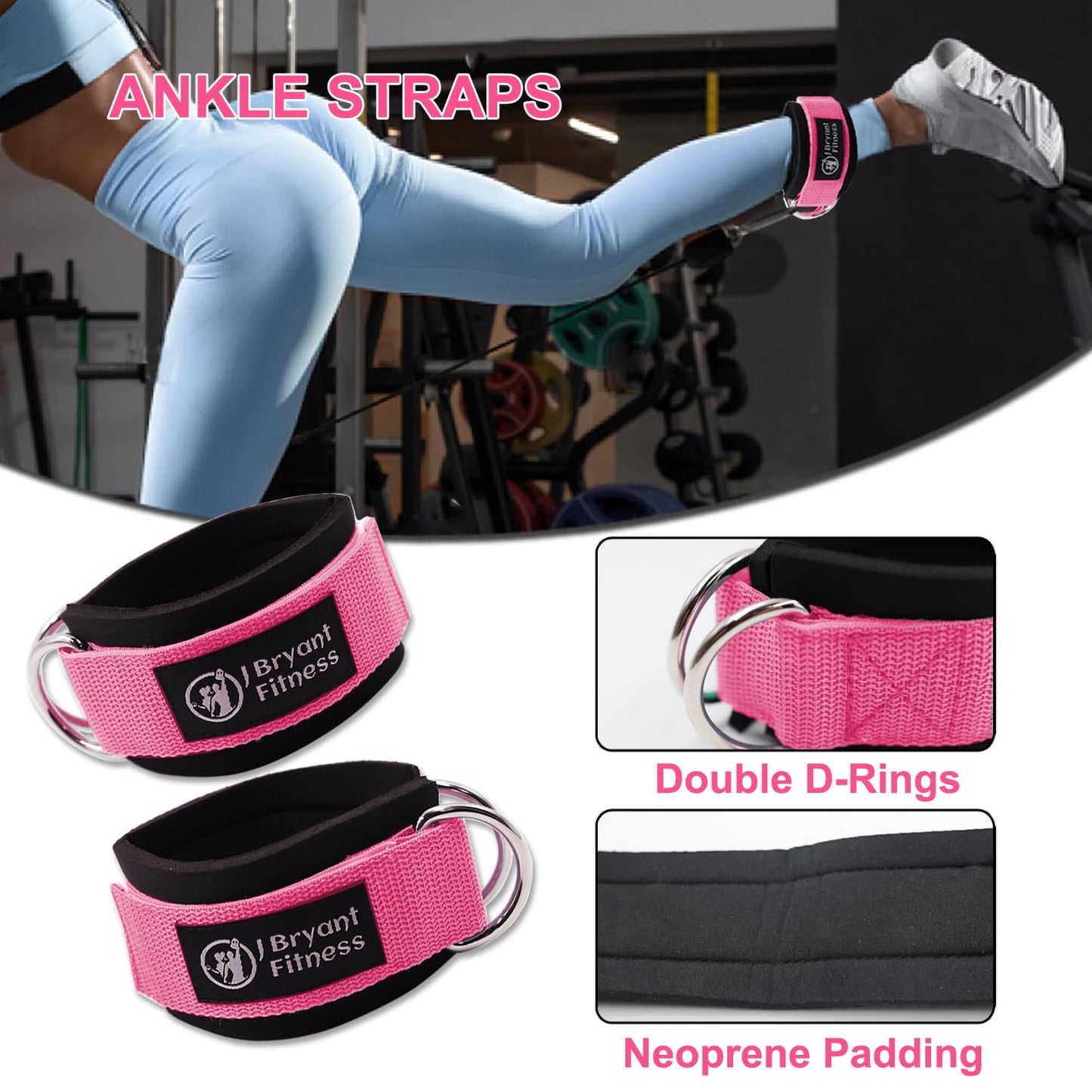 J Bryant Barbell Pad Set with 2 Ankle Straps for Cable Machines, Hip Resistance Band, Weight Lifting Straps, Thick Cushion Hip-Thrusts Pad with Carry Bag for Squats Bench Press Workout