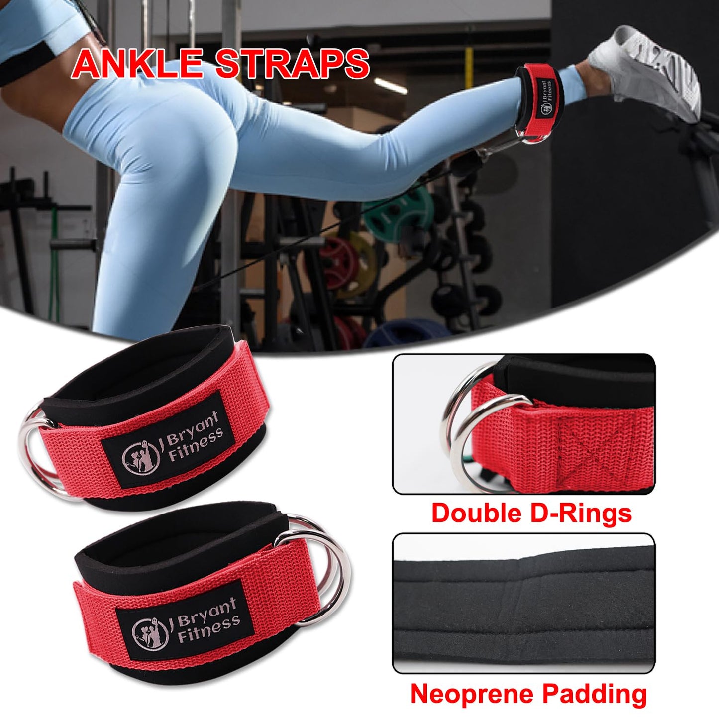 J Bryant Barbell Pad Set with 2 Ankle Straps for Cable Machines, Hip Resistance Band, Weight Lifting Straps, Thick Cushion Hip-Thrusts Pad with Carry Bag for Squats Bench Press Workout