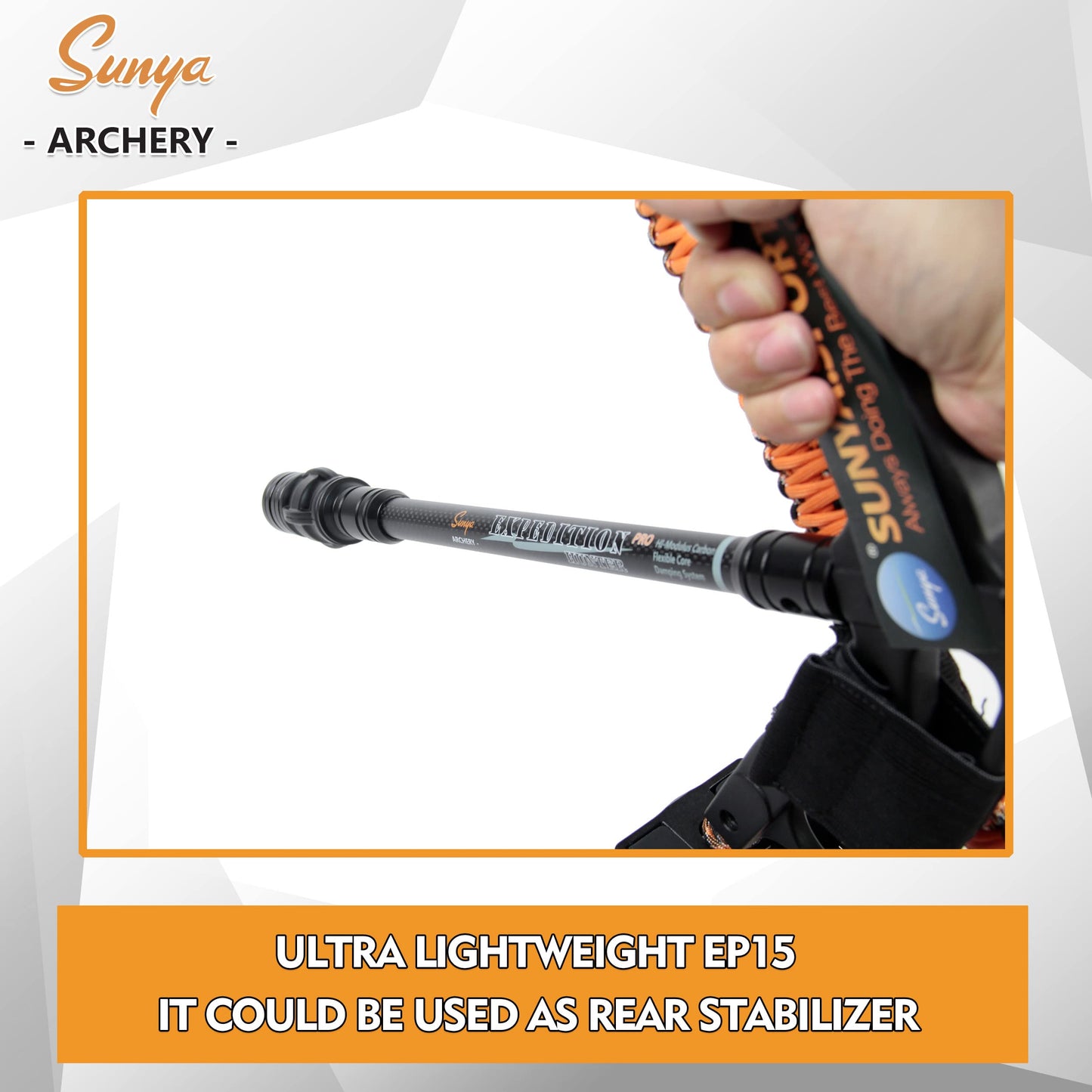 SUNYA Archery 15inch Bow Stabilizer for Compound Bow and Recurve Bow, Carbon Fiber Body, Flexible Core with Damping System and Weights, Expedition Pro Series (Black EP15)