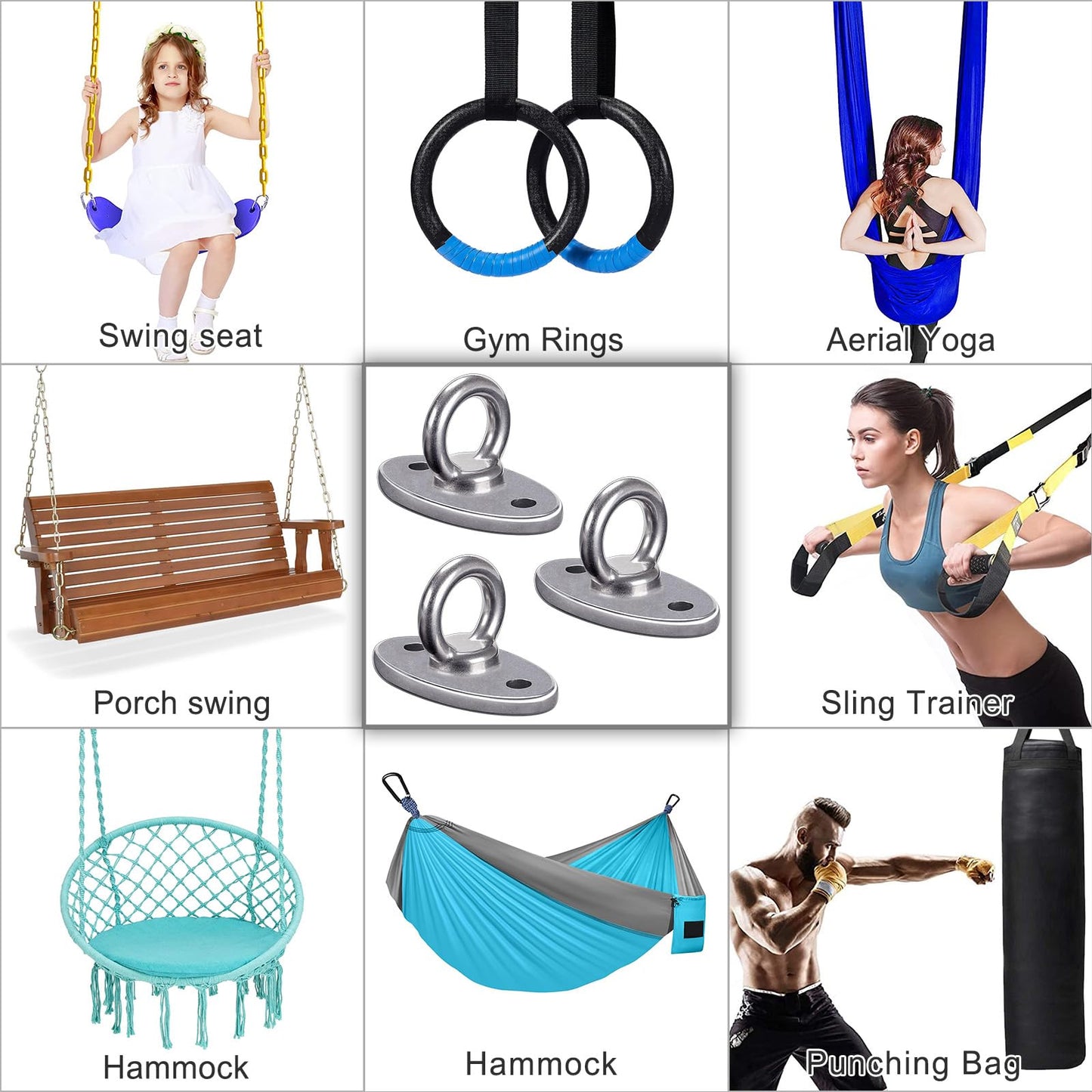 BeneLabel Wall Ceiling Mount Bracket for Suspension Strap Trainer, Stainless Steel, 2800lb Capacity, for Body Weight Strength Training, Aerial Yoga, Resistance Band, Battle Rope, Boxing, 3 Pack