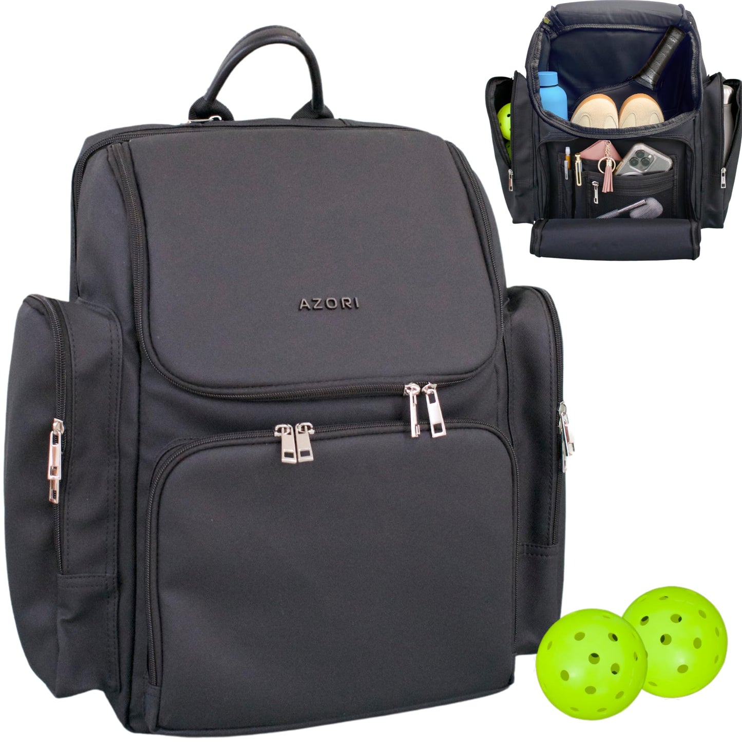 AZORI Pickleball Bag | Stylish Pickle Ball Backpack for Women and Men | Paddle Pocket | Pickleball Storage