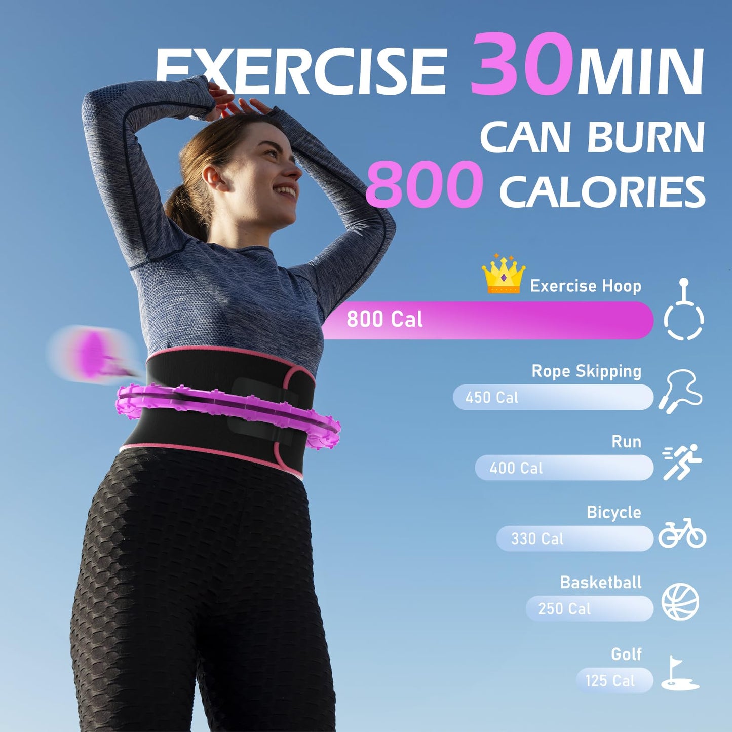 JLoibao Weighted Hula Circle for Adults Weight Loss, Infinity Fitness Hoop Plus Size 51 Inch with Sweat Belt, Include 27 Detachable Links and Waist Trainer for Women (Purple)