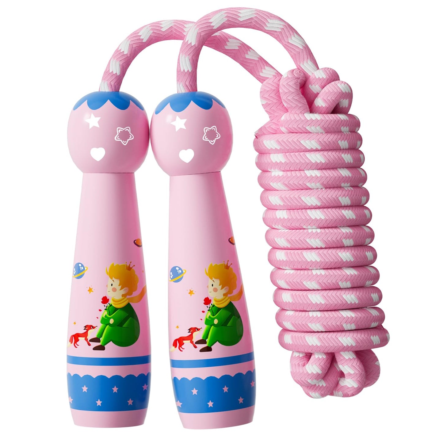 Jump Rope for Kids-Adjustable Cotton Braided Skipping Rope with Wooden Handle for Toddler Fitness Workout Exercise Outdoor Activity