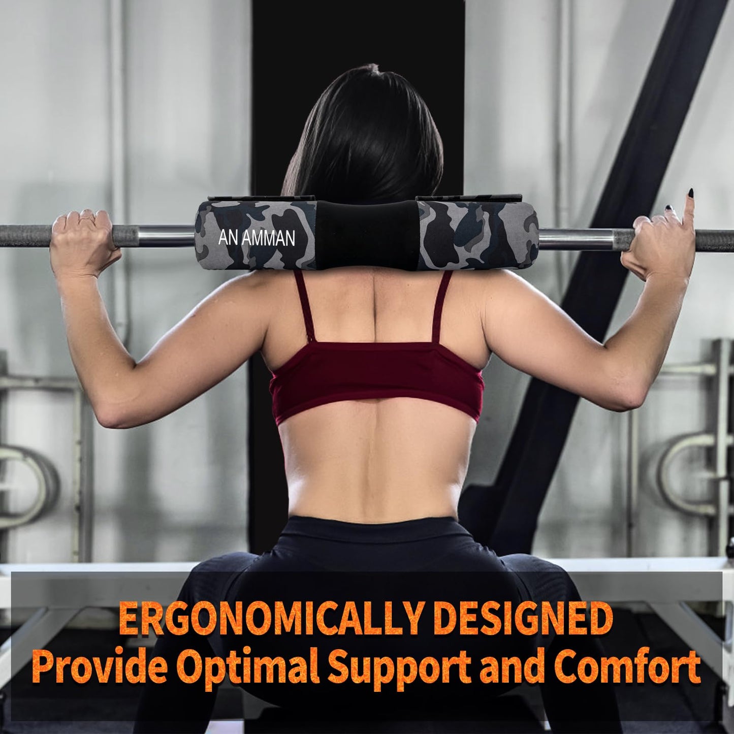 AN AMMAN Barbell Pad for Squat, Hip Thrust - Perfect for Gym Workout Smith Machine Thruster Weightlifting - Relieves Neck and Shoulder Pain - Thick Foam Cushion Camo Blue AM001BZ