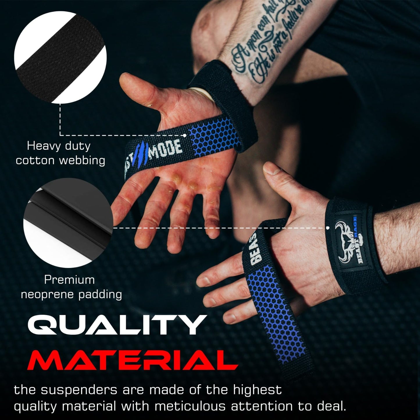 BEAST RAGE Lifting Wrist Straps for Weightlifting, Weight Lifting Straps Gym Power Workouts Lifting Straps Padded Cotton Men Women Supportive Lift Deadlift Straps Hard Pull Exercise Straps (Black/blue)