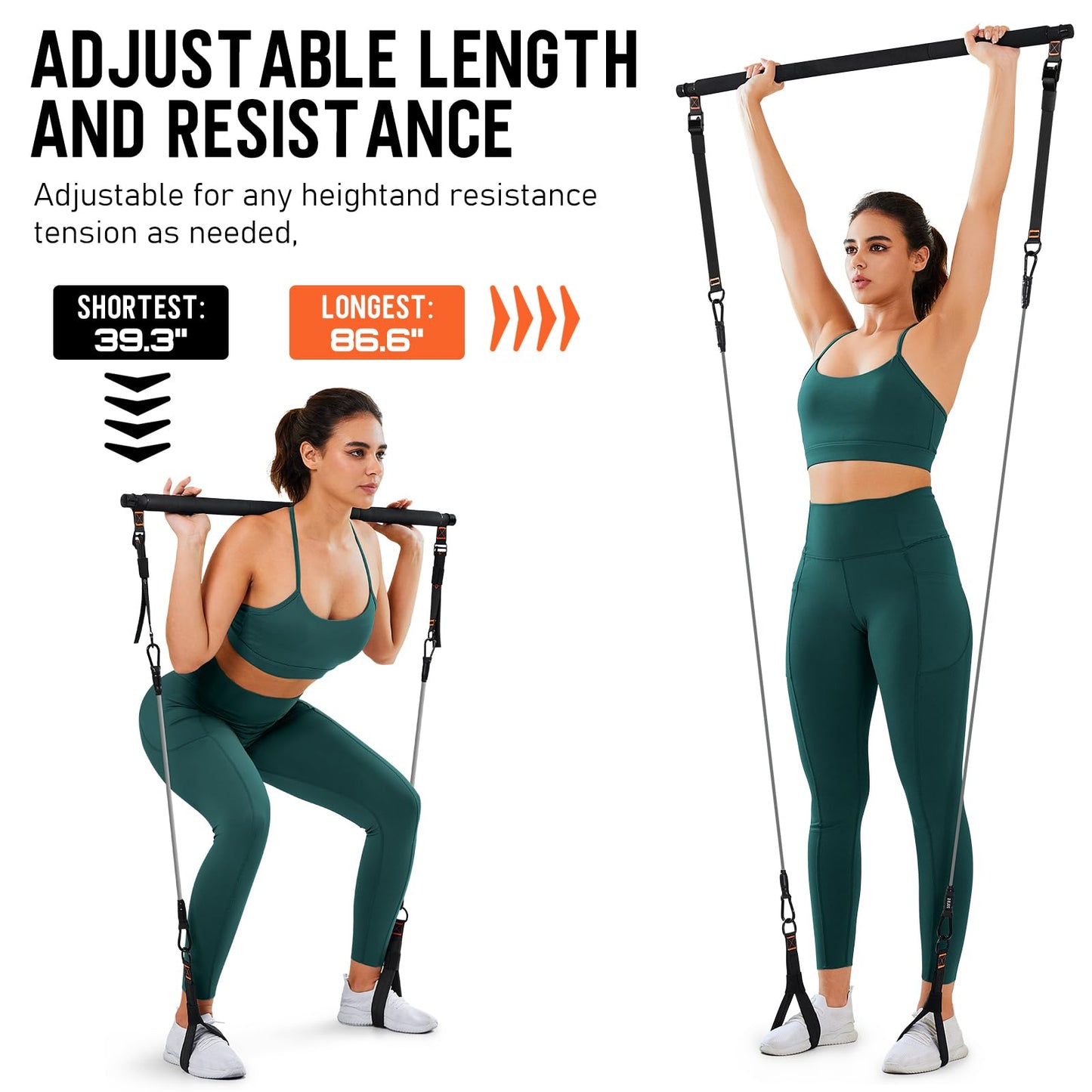 Pilates Bar Kit with Resistance Bands, 3-Section Multifunctional Yoga Pilates Bar with Metal Adjustment Buckle.Portable Pilates Equipment for Women & Men Full-Body Workouts at Home Gym