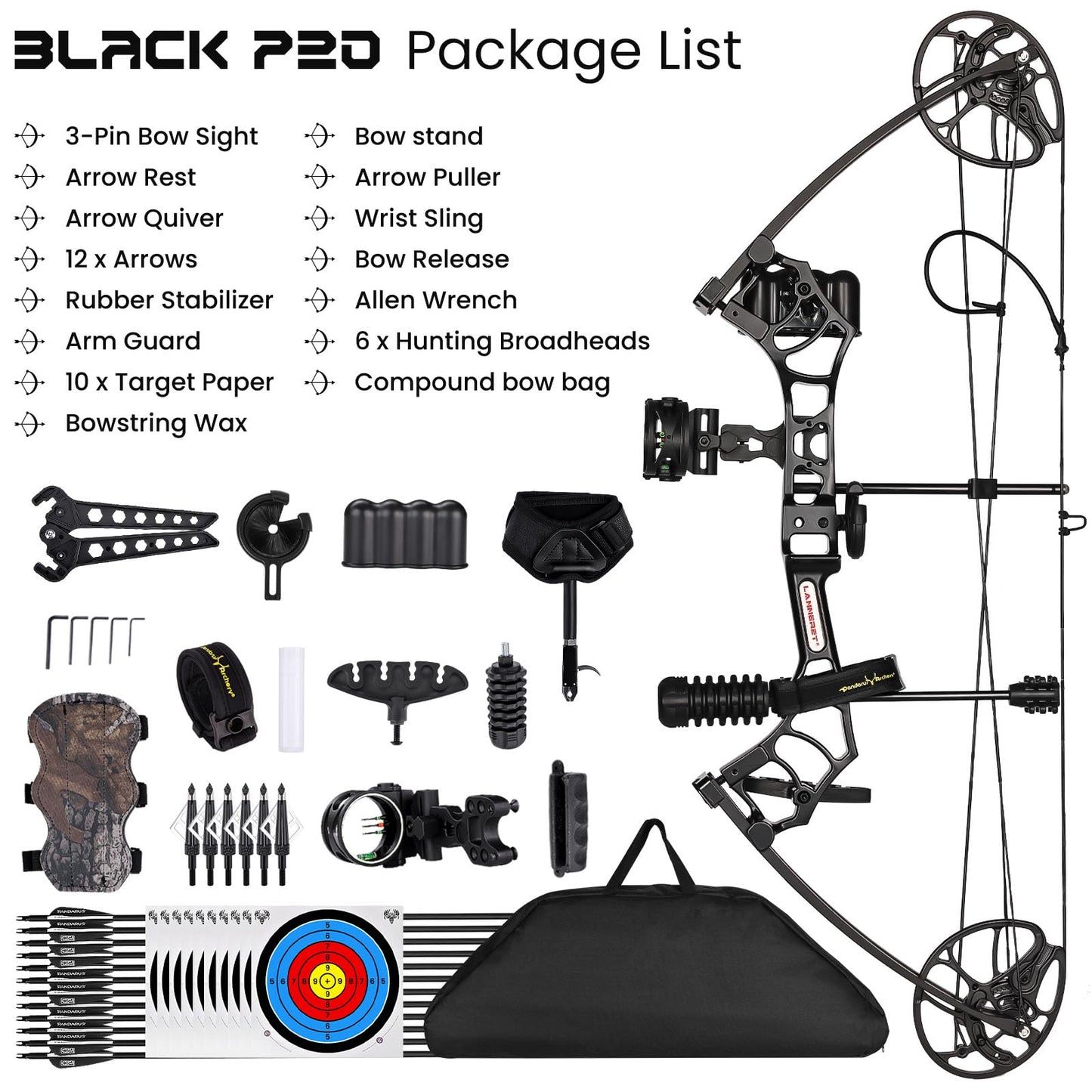 MOTION ZEUS Archery P3 Compound Bow and Archery Sets 0-70lbs for Adults and Teens,25"-31" Draw Length,up to IBO 320 fps,Lightweight Design Bow Adjustable 2024 New (Black Right Handed)