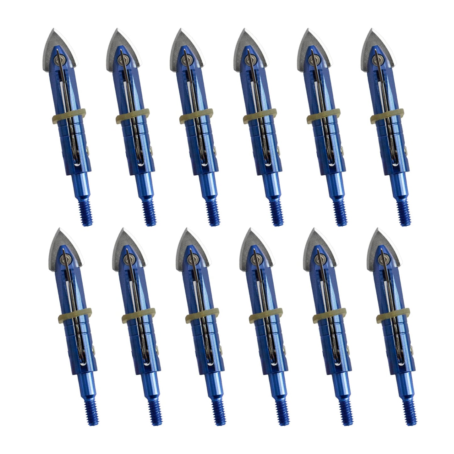 e5e10 12pcs Hunting Broadheads 100 Grain Archery Broadheads New Stell Broadheads + 1 pcs Black Broadhead Case for Arrowheads (Blue)