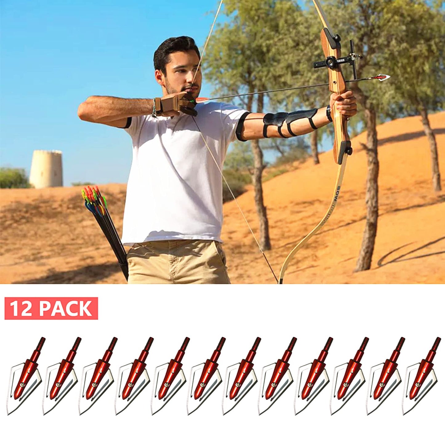 LeeMui Aluminum Hunting Archery Broadheads Blades Grain Screw-in Arrow Heads Tips Portable Case for Arrowheads Broadheads