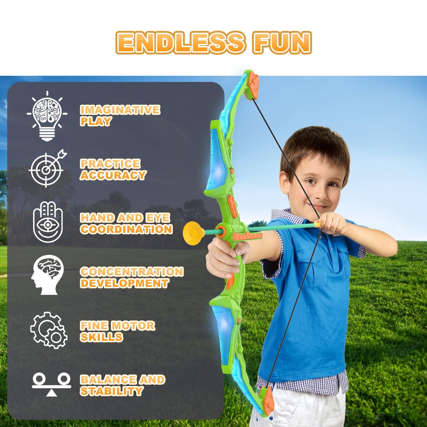 Kmuxilal 2 Pack Kids Bow and Arrow Set with LED Flash Lights, 14 Suction Cup Arrows and Standing Target-Perfect Indoor and Outdoor Archery Set Toy Gift for Boys and Girls Ages 4-12