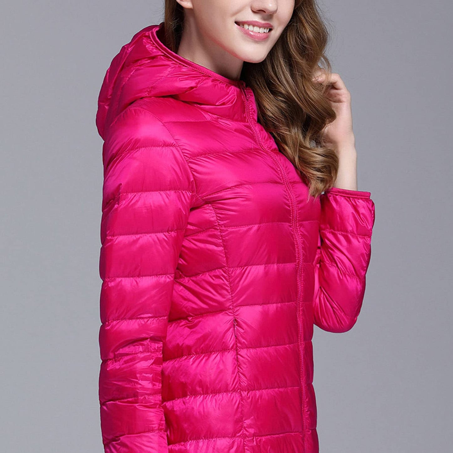 JEsilunmaMY Lightweight Short Puffer Jacket for Women Zip Long Sleeve Packable Hooded Down Coats Slim Winter Cropped Outwear (Red2,Small)