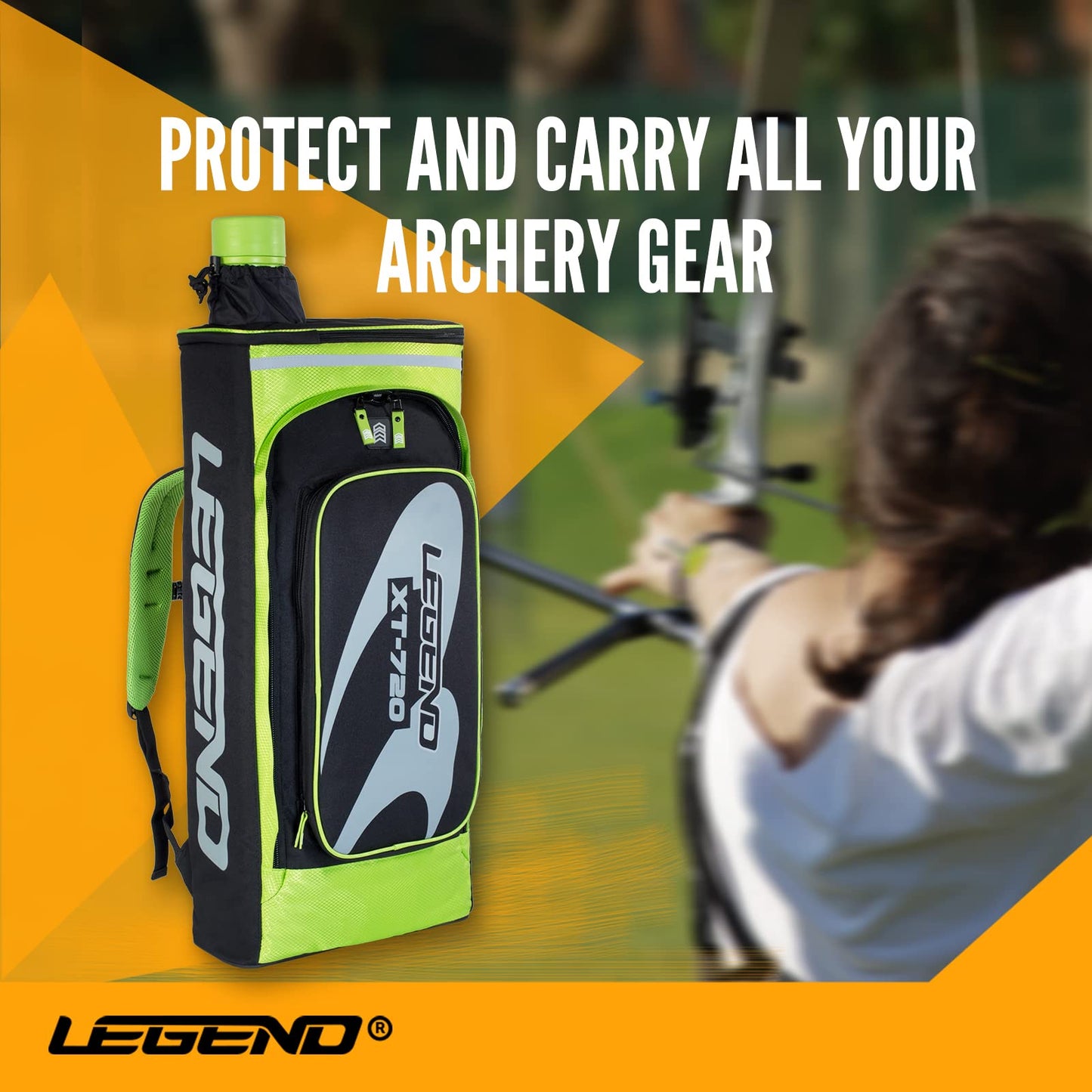 Legend XT720 Bow Backpack for Recurve Bow - Nylon Takedown Recurve Archery Bow Bag - Storage Compartments for Accessories & Gear - Protective Padding for Equipment Safety - Includes Arrow Tube Case