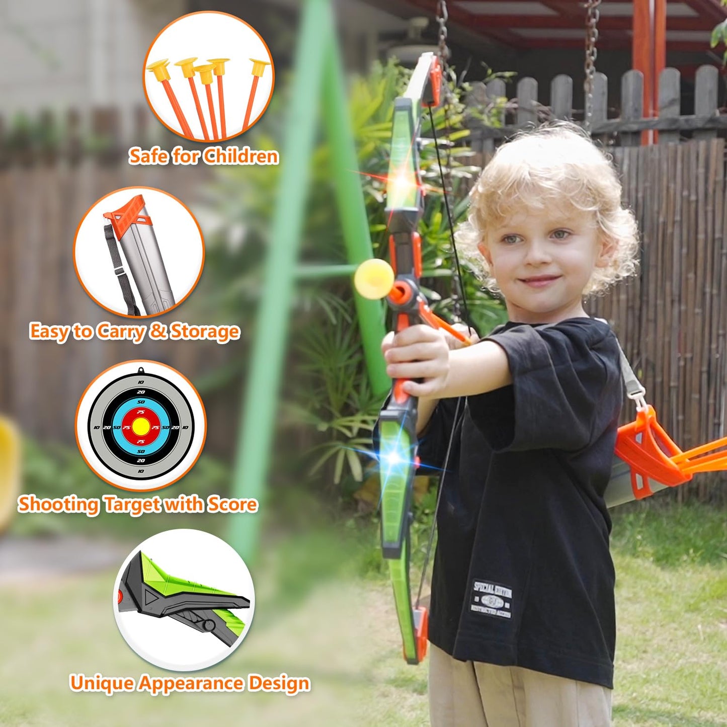 Kids Bow and Arrow Toy Set, LED Light Up Archery Toys with 8 Suction Cups Arrows, Outdoor Indoor Shooting Games Toys for 6 7 8 9 10 11 12 Year Old Boys Grils Birthday Gifts