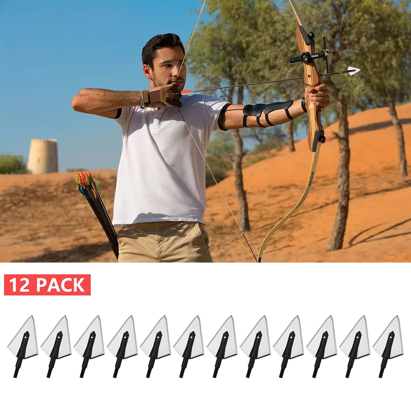 LeeMui Aluminum Hunting Archery Broadheads Blades Grain Screw-in Arrow Heads Tips Portable Case for Arrowheads Broadheads Black