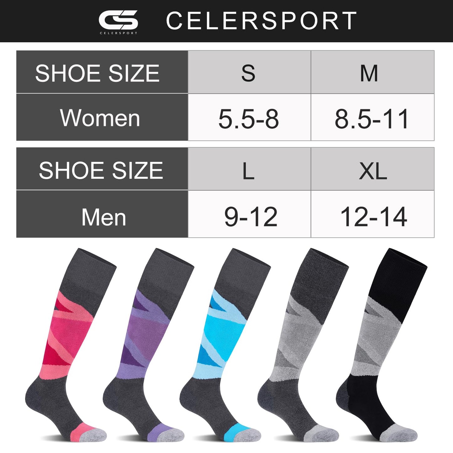 CS CELERSPORT 2 Pack Merino Wool Women's Ski Socks with Full Cushion, Winter Warm Thermal Socks for Skiing Snowboarding, Rose + Purple, Small