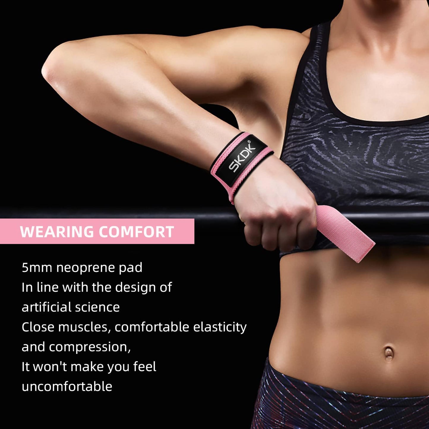 SKDK Cotton Hard Pull Wrist Lifting Straps Grips Band-Deadlift Straps with Neoprene Cushioned Wrist Padded and Anti-Skid Silicone - for Weightlifting, Bodybuilding, Xfit, Strength Training