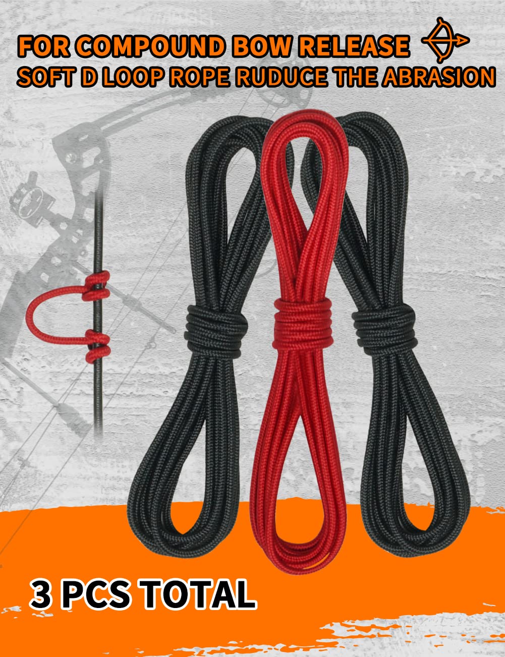 THREE ARCHERS Archery D Loop Rope for Compound Bow D Ring Buckle Release Nocking Loop Material(Pack 3) Bowstring Serving Thread D Loop Buckle (Black+red)