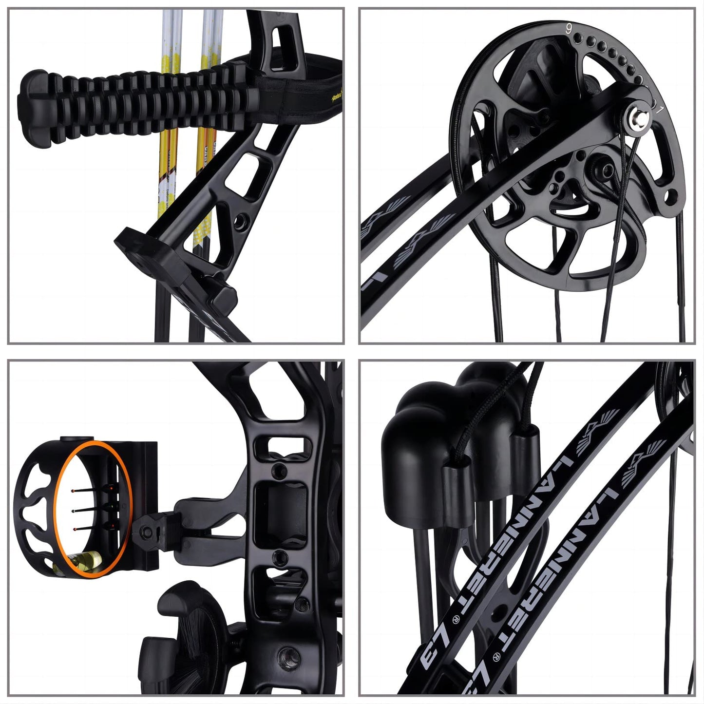 PANDARUS Compound Bow Set 10-40lbs for Pull Child Right Hand Lightweight Design Bow Adjustable 16"~28" Draw Length IBO 290fps New 2023 Professional Set (Black Right-Handed Bag Pro)