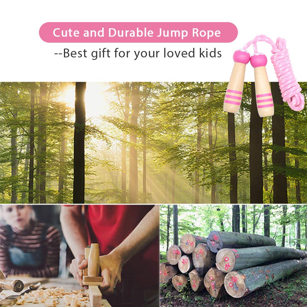 Jump Rope Kids, 7ft Adjustable Cotton Skipping Rope with Wooden Handle for Boys and Girls Fitness Outdoor Exercise(Pink)