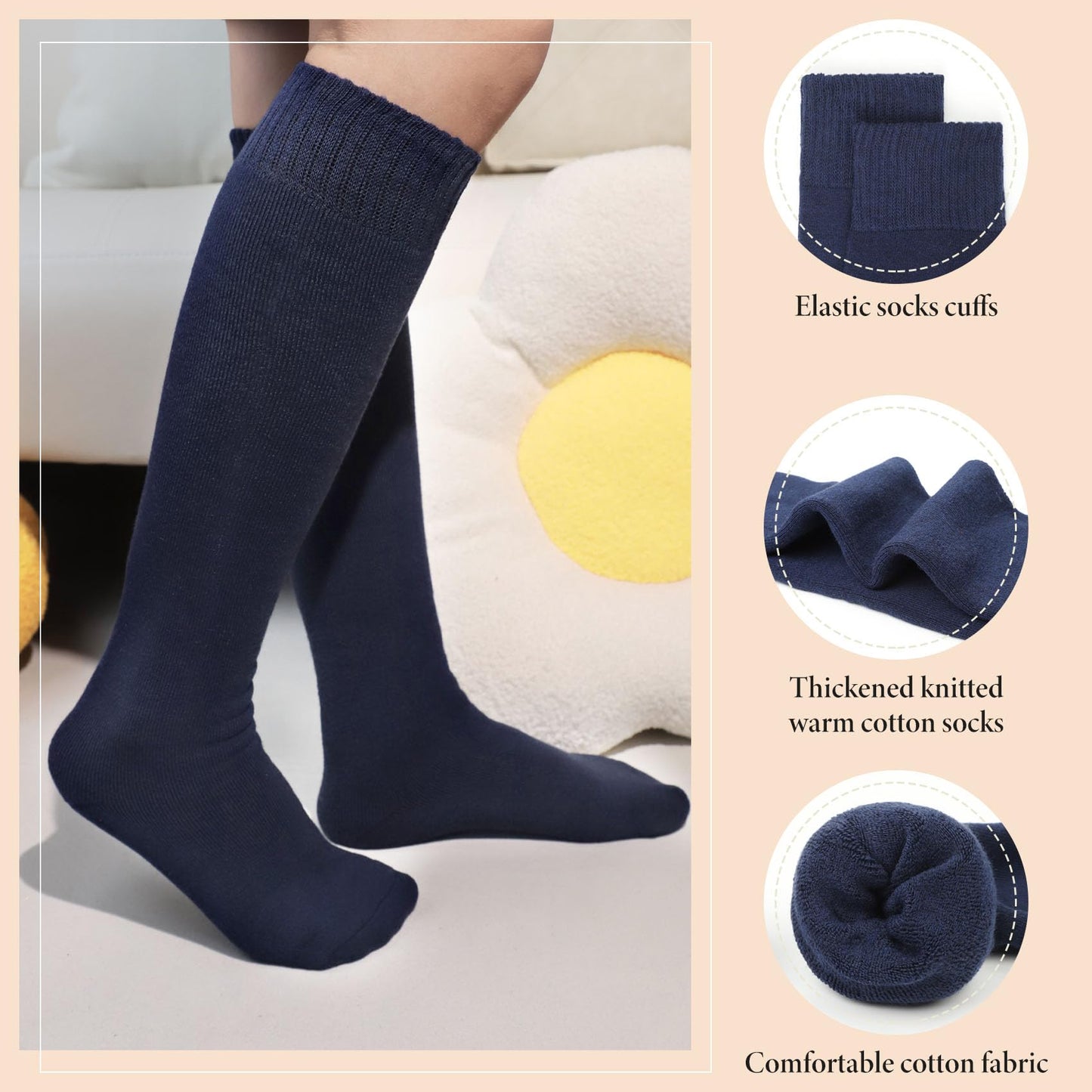 Justay 5 Pairs Womens Knee High Socks Winter Warm Tall Boot Socks Soft Thermal Knit Long Socks for Women Gifts
