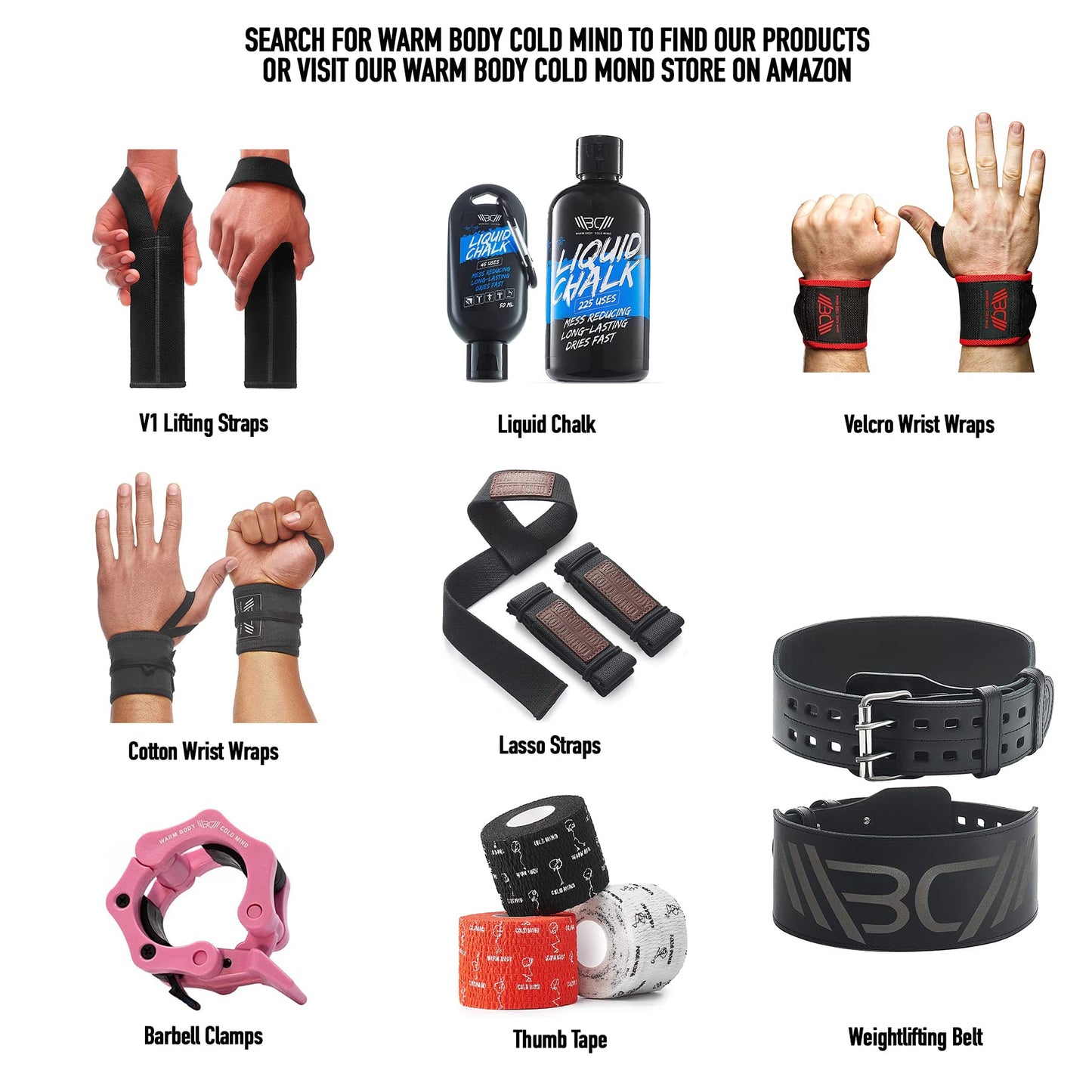 WARM BODY COLD MIND 2" Premium Lifting Thumb Tape for Weightlifting - Hook Grip for Powerlifting, Strength/Cross Training, Deadlift, Weight Lifting, Athletic Finger Wrap (White 3 Rolls)