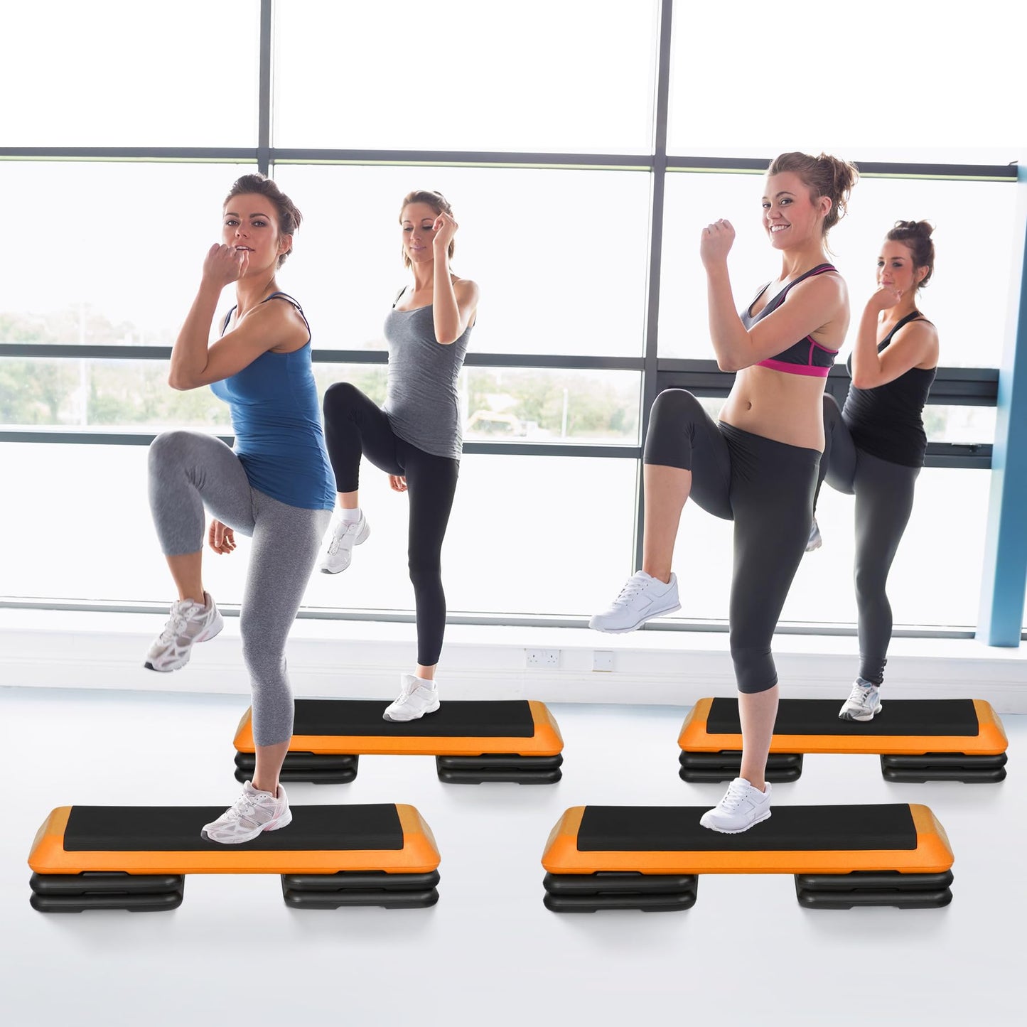 JupiterForce 43" Workout Aerobic Exercise Step Platform, Adjustable Aerobic Steppers for Exercise with 7 Removable Risers for Home Gym Strength Training
