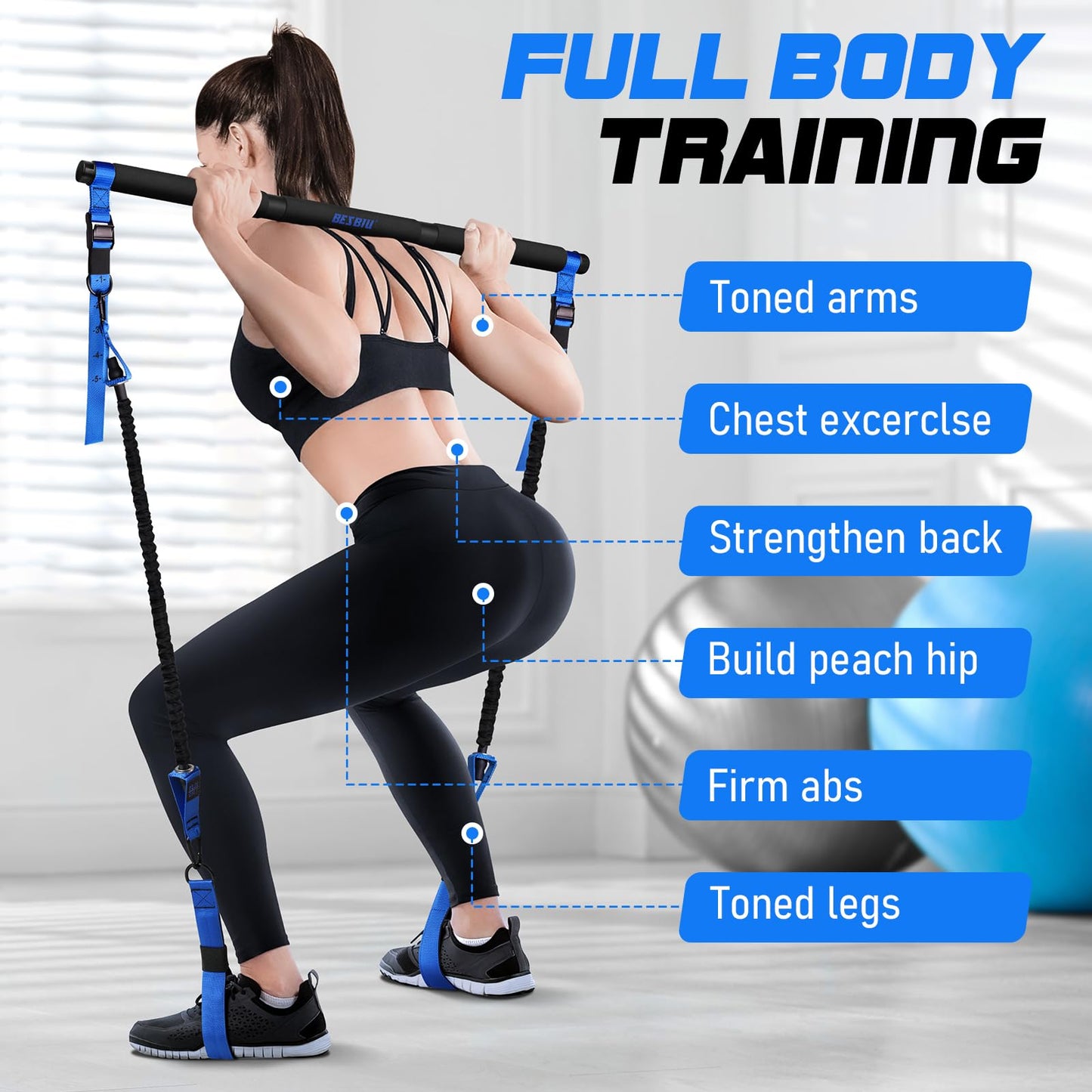 Pilates Bar Kit with Resistance Bands for Working Out, 210lbs Heavy Resistance Bands with Handles, Pilates Equipment with Resistance Band Bar for Men Women, Home Gym Full Body Workout Equipment
