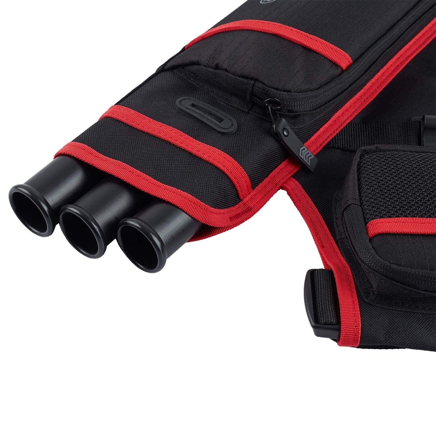 Legend First Archery Quiver Case for Arrows - Right Handed Target Shooting Hip Quivers with Adjustable Belt & 3 Arrow Tubes - Durable T-Slot & Storage Pockets for Accessories & Score Card - Black/Red