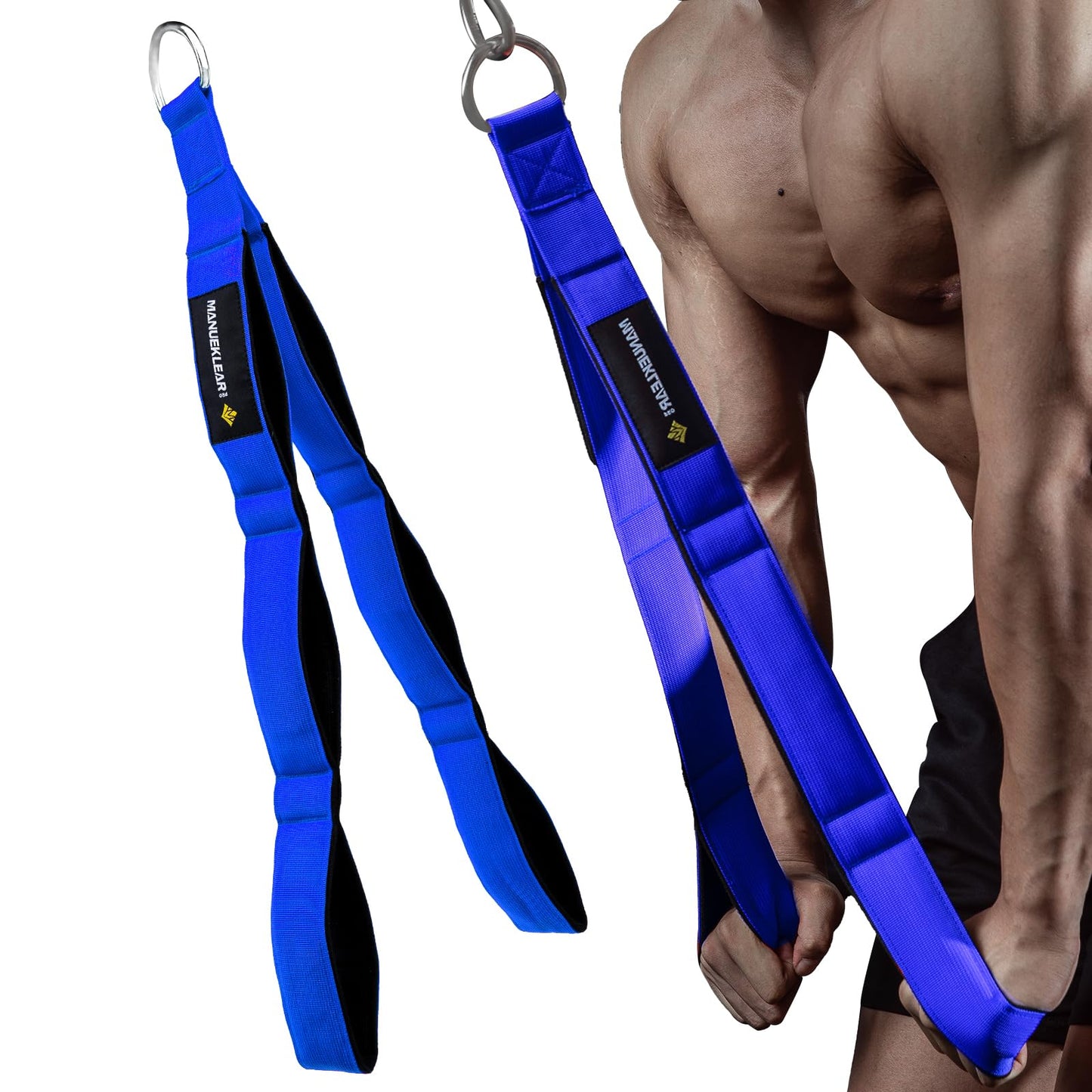 MANUEKLEAR Tricep Rope Cable Attachment Handles, Greater Range of Motion, Tricep Pull Down Rope for Push Downs, Crunches, Facepulls for Professional Gym (Blue)