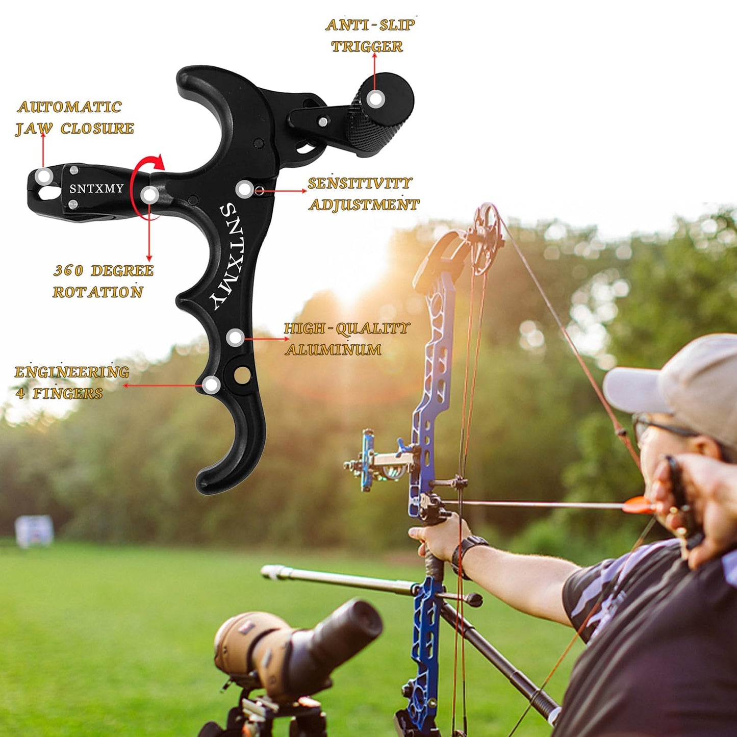 sntxmy Bow Release for Compound Bow, Archery Release Trigger, Compound Bow Release, Thumb Release. (4 Finger Bow Release, Red)