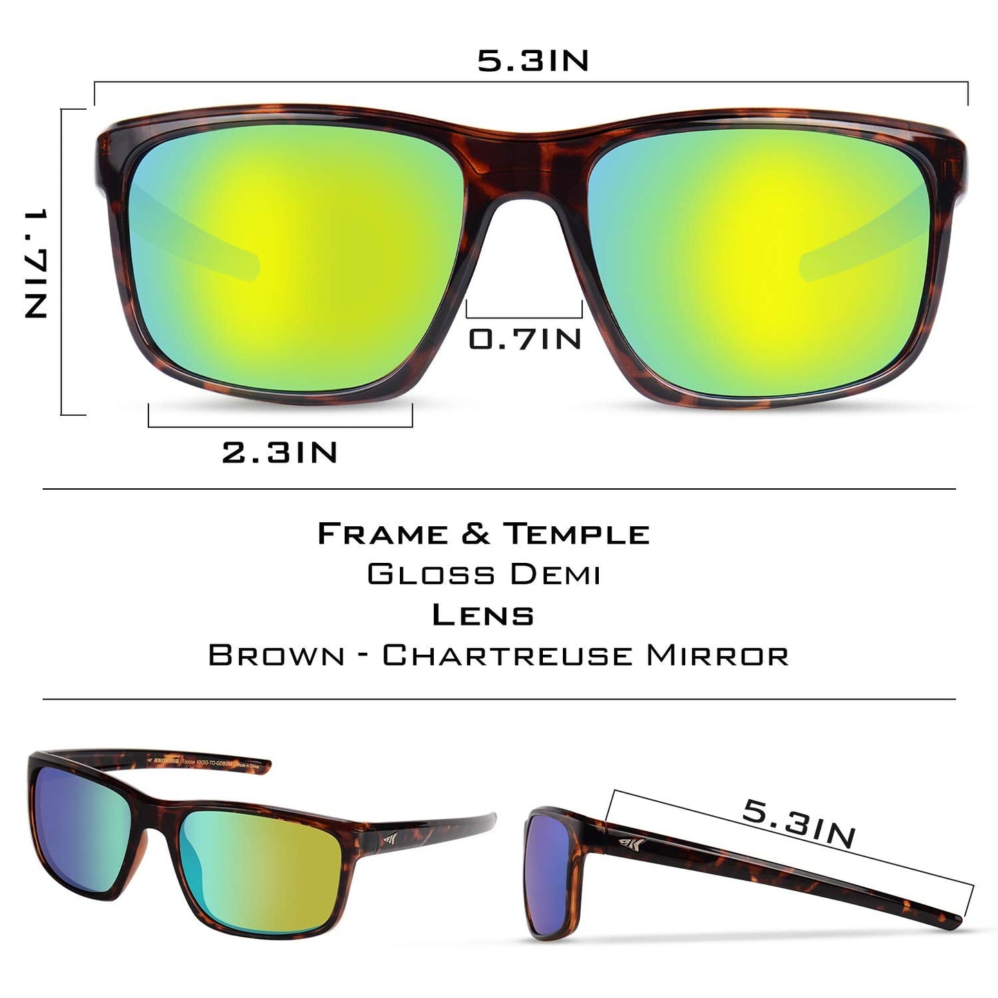 KastKing Toccoa Polarized Sport Sunglasses for Men and Women, Gloss Demi Frame, Brown Base Chartreuse Mirror