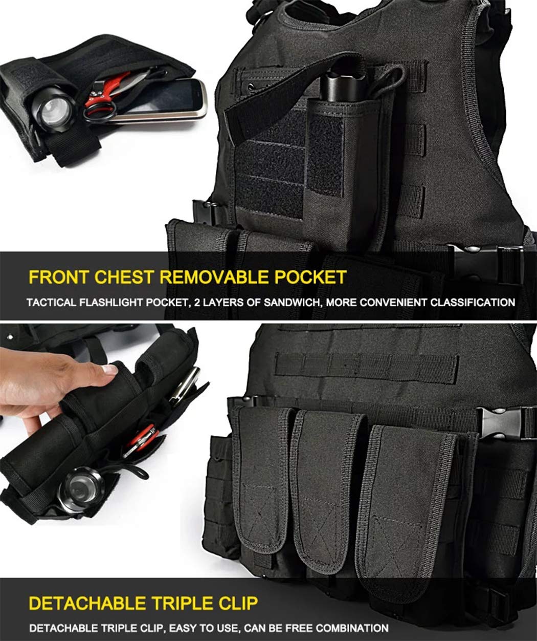 vAv YAKEDA Tactical Airsoft Swat Vest for Men (Liaght Black)