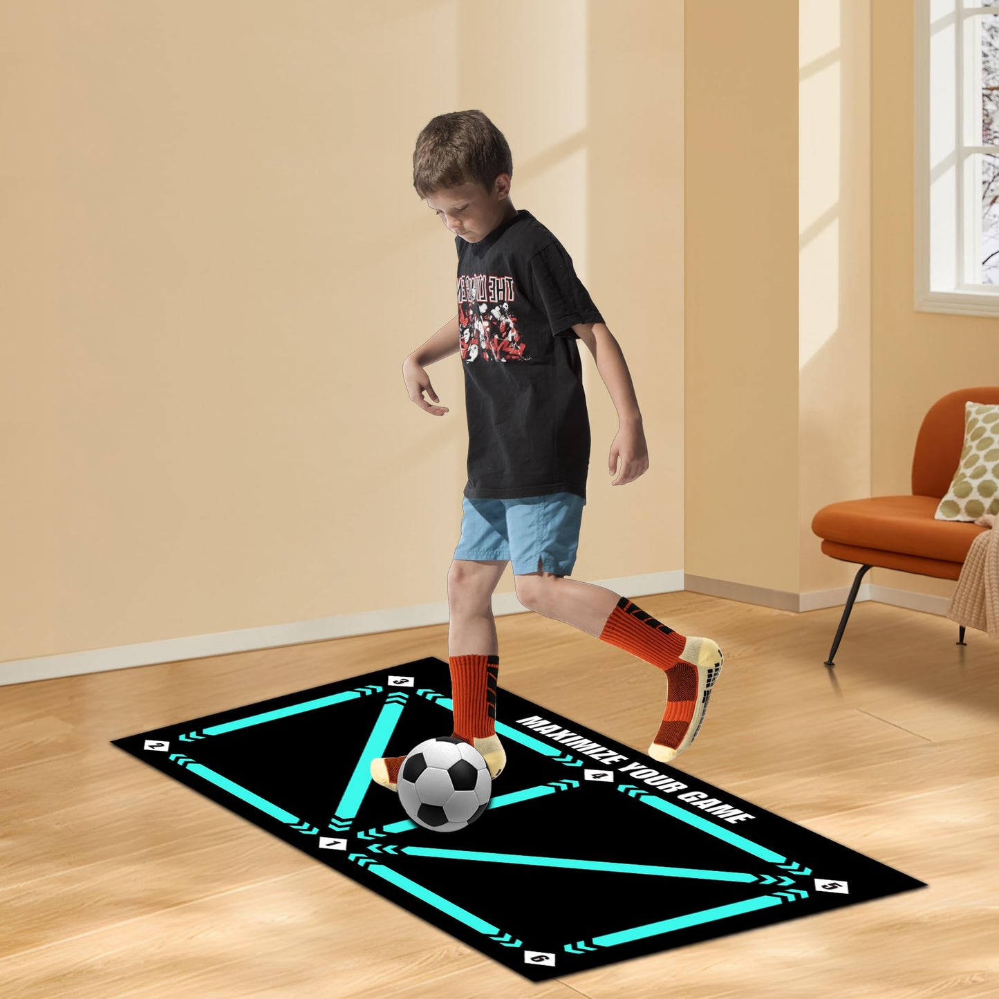 Soccer Training Mat, Anti-Skid Soccer Footwork Mat, Silent Shock Absorption Training Mat, Football Footstep Training Mat for 6-11 Years Old