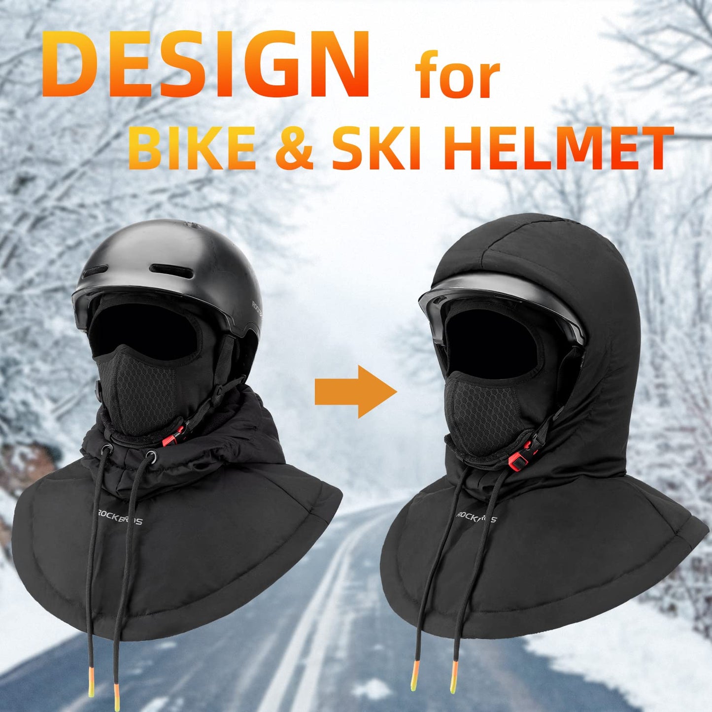 ROCKBROS Ski Mask for Men Women Winter Balaclava Ski Mack Thermal Fleece for Cold Weather Black